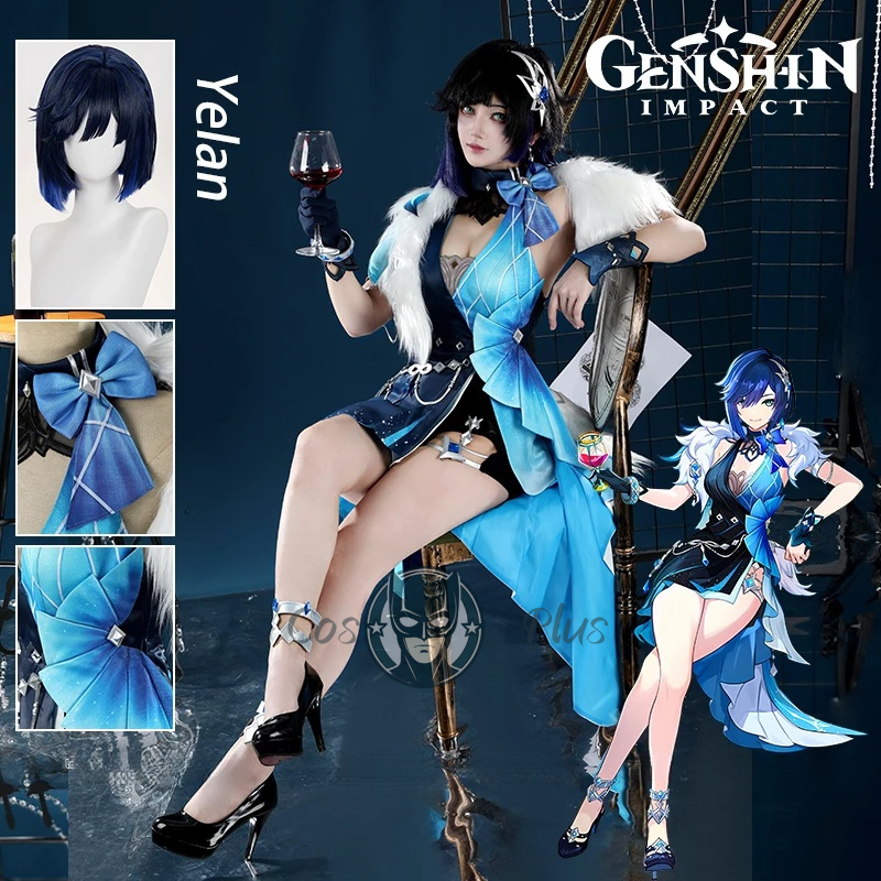 Cosplay Props - Genshin impacto yelan cosplay traje peruca